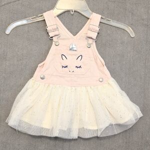 OshKosh Overall Unicorn Dress Pink White Glitter Cotton Lined Tulle Skirt